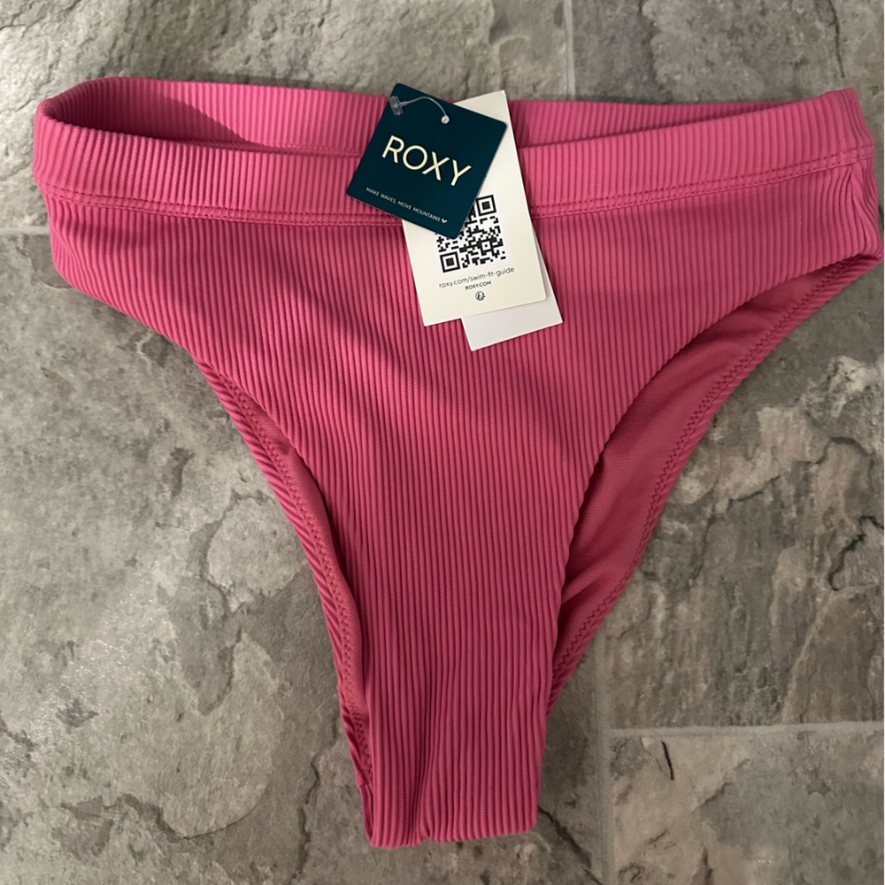 Roxy Love The Shorey Pink Ribbed Bikini Bottoms